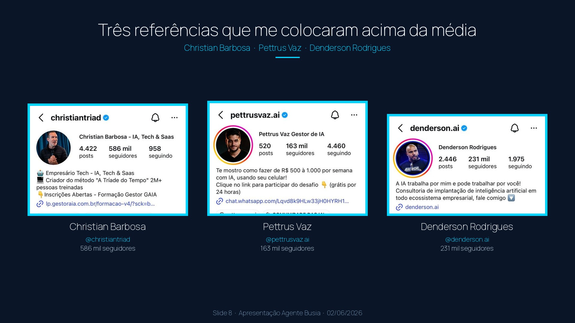 Três referências: Christian Barbosa, Pettrus Vaz, Denderson Rodrigues